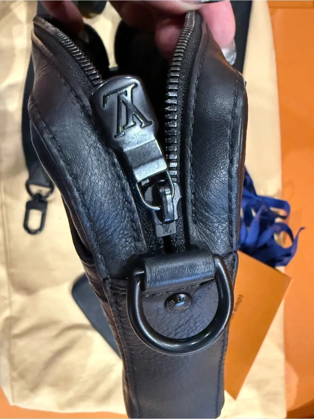 Louis Vuitton Black Embossed Monogram Messenger Set with Strap and Pouch